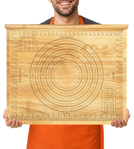 Wooden Pastry Board with Measurement, 23“ x 19 Kneading Board, 2 in 1 Pastry Baking Board with Lip