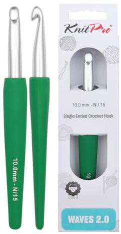 KnitPro Waves Crochet Hooks – 10mm Crochet Hook, Ergonomic Soft Handles, Soft Rubber Grip for Arthritic Hands, Light & Comfortable Crochet Needles for Knitting, Forest Fern