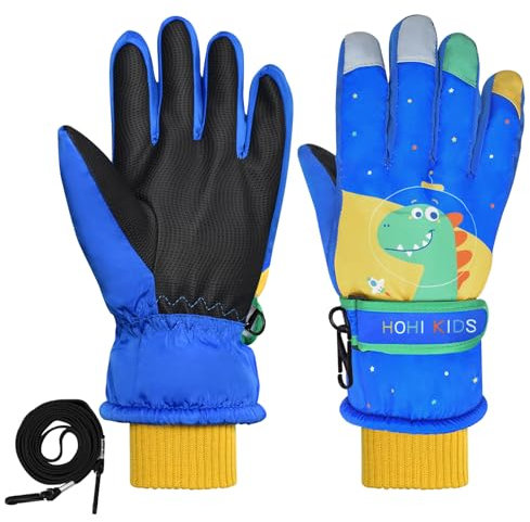 Cyiecw Winter Skihandschuhe Kinder wasserdichte Handschuhe Kinder Snowboard Fingerhandschuhe Kinder Anti-Rutsch Plüsch Gefüttert Warm Dinosaurier Schneehandschuhe Kinder für Jungen 4-8 Jahre Alt (S)