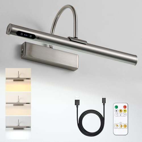 HARPER LIVING Uppladdningsbar vägglampa i satin nickel batteridriven med touch-kontroll och fjärrkontroll, dimbar 3 färgtemperaturer, magnetisk och trådlös galleri