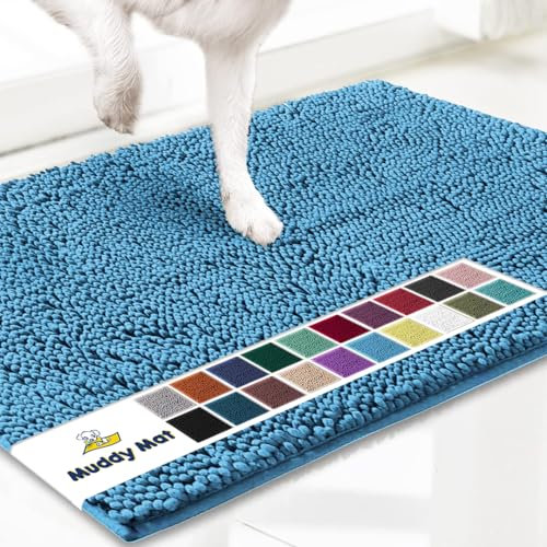 Muddy Mat® Original Dog Door Mat for Muddy Paws, Super Absorbent Microfiber, Non-Slip Washable Pet Rug, Quick Dry Chenille Entryway Carpet, Machine Washable Indoor Outdoor mat, Sky Blue 24x35
