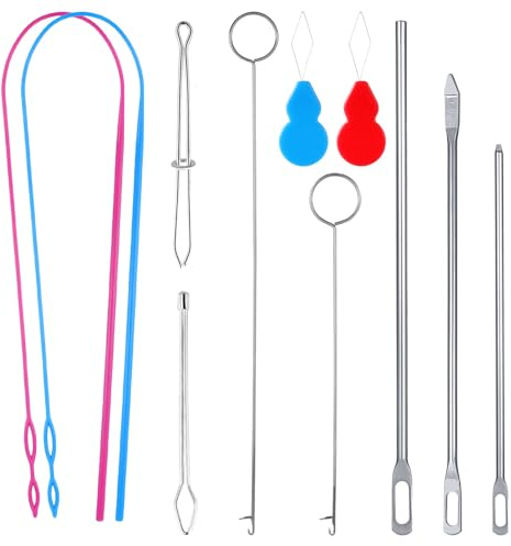 11uds Kit de Bucles de Costura, Herramienta de Enhebrado de Cordón Flexible Gancho para Girar el Bucle Enhebradores de Agujas Pinzas de Metal Herramienta para Tirar del Cordón para Tela Ropa Chaquetas