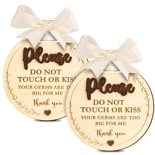 Woodamore Do Not Touch or Kiss Baby Sign, 2 Pack Wood Car Seat Stroller Tag