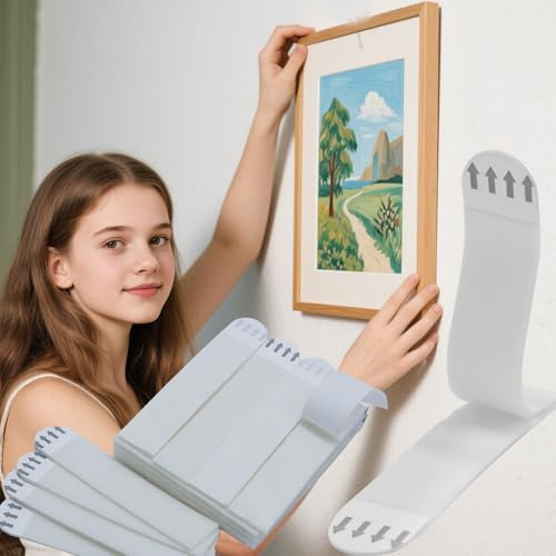 accroche tableau sans percer - 12 Paires (24 Strips) attache tableau pour accrocher des photos au mur sans clous, 3.7L x 0.76W Adhesive fixation tableau, Heavy Duty Hook & Loop Strips, Damage-Free