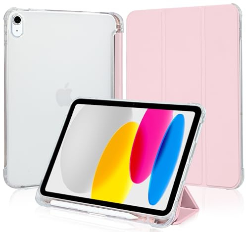 4UBonLife Fodral för iPad 11:e Generationen 11 tum 2025, iPad 10:e Generationen 10,9 tum 2022 med Pennhållare, Ultratunn Lätt Skyddsfodral, Mjukt TPU Genomskinlig Baksida Skal Case, Rosa