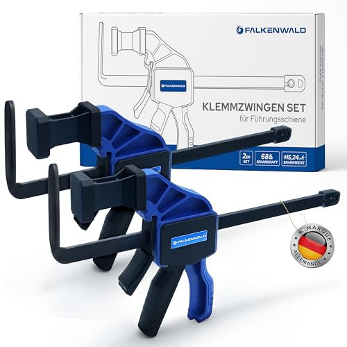 Falkenwald® Jeu de 2 Serre Joints à Libération Rapide - Largeur de Serrage 150 mm et 240 mm - Force de Serrage Maximale de 68 kg pour Travail du Bois, des Métaux et DIY