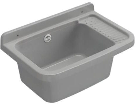 Buystar Lavandino Pilozzo a Muro Rettangolare in Resina Forabile - Sifone, Piletta, da Esterno, Interno, Vasca, Lavanderia, Garage, a Mano, Lavaggio, Capiente - Resistente agli Acidi