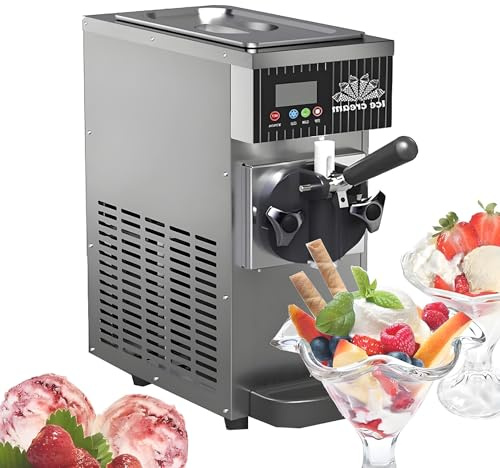 AityBuy Commercial Ice Cream Maker Machine 450W Single Flavor Soft Serve Ice Cream Machine 3.5L Ice Cream Machine with Pre-Cooling, Auto Clean,for Restaurant Snack Bar Grey