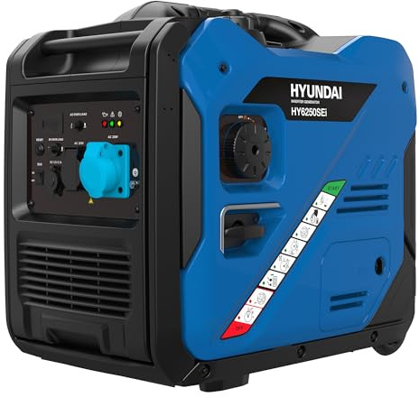 Hyundai 5.5kW / 5500W Petrol Inverter Generator, 5.0kW Continuous Output, Electric Key Start, Pure Sine Wave 230V Power, ECO Mode, Wheel Kit