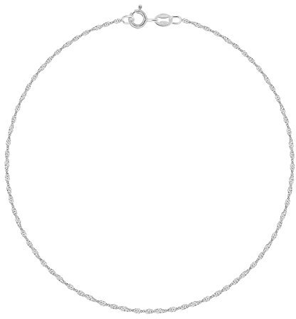 Planetys - Singapurkette Knöchelkette Fußkettchen 925 Sterling Silber rhodiniert 1 mm Breite