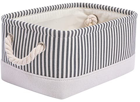 Mangata Foldable Storage Box, Thickened Fabric Storage Basket with Handles for Shelves Toy (S, Grey Stripe)