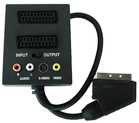 PremiumCord Adaptador Scart/m-2Xcart + 3 RCA con Interruptor de Encendido/Apagado