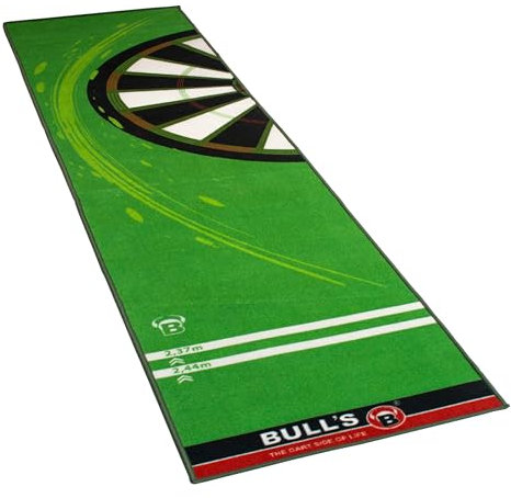 BULL'S Carpet Mat “120“ Green, Dartteppich mit rutschfester Unterseite aus Gummi, umweltfreundliche Turnier Dartmatte mit offiziellem Abstand zum Dartboard 237cm, Schutz für Darts und Tips, 280 x 66cm