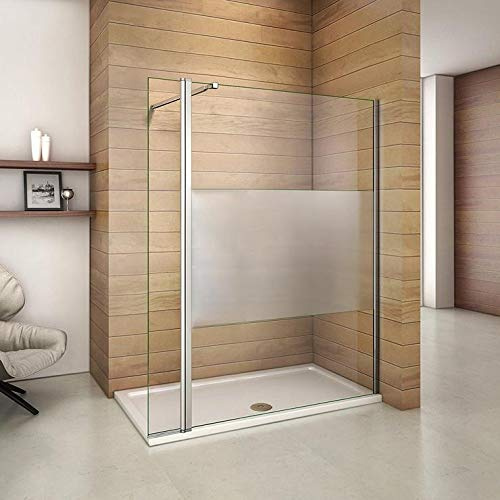 Aica paroi de douche à l'italienne 110+40x200cm en verre 8mm bande central sablé avec un retour pivotant et une barre de satbislisation extensible de 73-120cm