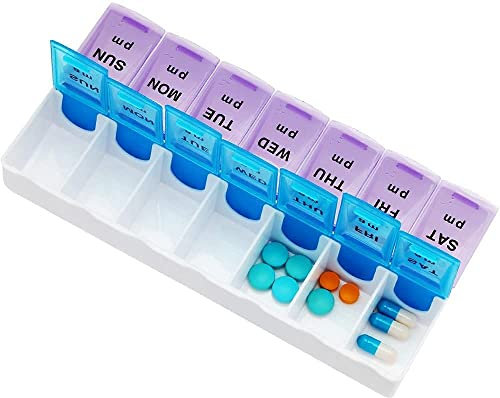 Pill Box 7 Day 2 Times A Day, AM & PM Pill Box for Tablet Storage, Tablet Organiser, Daily Medicine Dispenser, Travel Pill Case