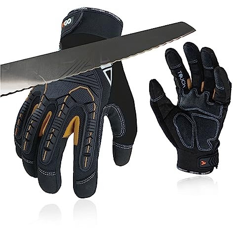 Vgo... 1Pair Cut resistant work gloves,Cut proof gloves for men，ANSI level A5，Impact Gloves,Anti-Vibration Gloves,Rigger Gloves,Heavy Duty(SL8849IPA5,M)