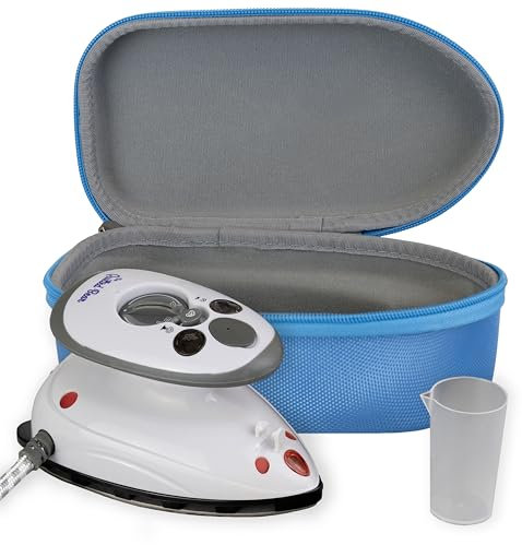 The Quilted Bear Mini Steam Iron - Travel Iron Steam Mini for Effortless Quilting, Crafting, and Wrinkle-Free Clothing - Compact Holiday & Travel Essentials with Hardshell Case (Blue)