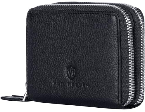 VON HEESEN Leder Geldbörse mit RFID-Blocker - Portemonnaie für Damen & Herren aus echtem Leder - Wallet mit Münzfach - Geldbeutel für Frauen und Männer in Schwarz
