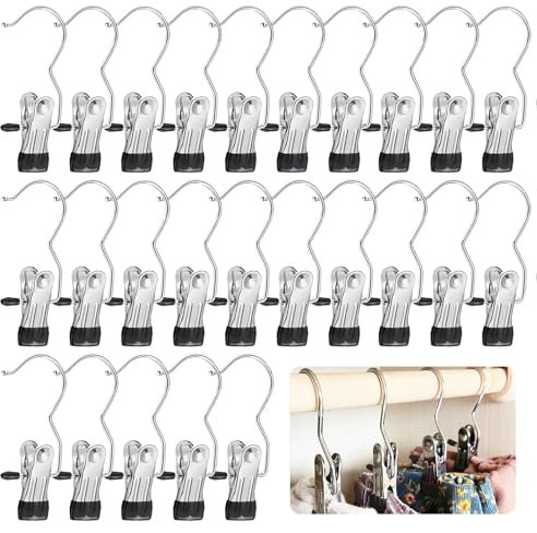 25 Crochet à Linge Portable Métal, Rotatifs Cintre Pince Crochets Antidérapantes, Multifonction Blanchisserie Crochet Clips en Acier Inoxydable pour Bottes Vêtements Serviettes Foulards