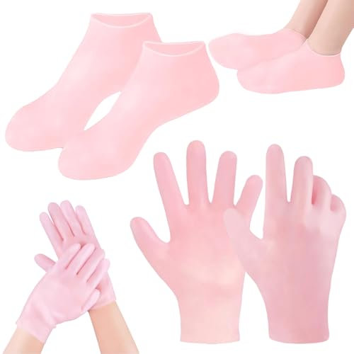 KASESSS 1 Set Calzini in Silicone per Piedi e Guanti, Guanti e Calzini Idratanti per Piedi Morbido Riutilizzabile, Calzini in Silicone per Pedicure da Donna per la Cura Della Pelle di Mani e Piedi