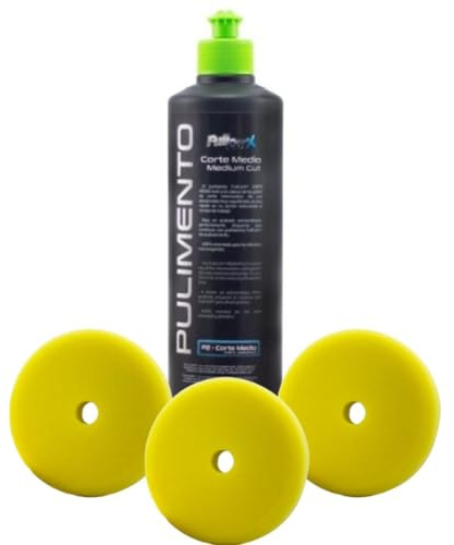 AutoFullCar - Kit Pulido Coche - Pulimento Corte Medio FullCarX 500ml + 3 Boinas diferentes Acabados - Para Pulidora 150 mm. - Carrocería - Faros (Pulimento + 3 Boinas Corte Medio)
