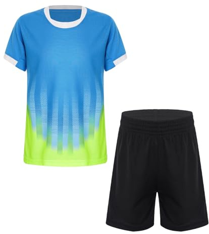 iiniim Pojkar fotbollströja set sport kortärmad t-shirt + shorts barn sport kläder set träningsoverall jogging fotboll basketkläder, ax himmelsblå, 170-176