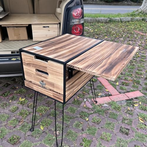 SA&MC All-in-One Camp Kitchen Box Car Camping Cooking Utensil Organizer Station Foldable Kitchen Box for Solo Van Camping Road Trip