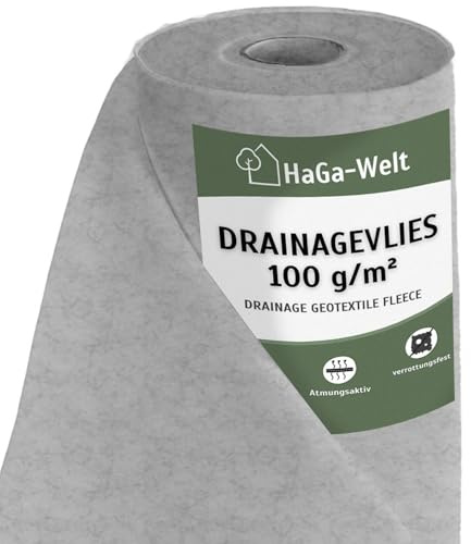 HaGa Non-tissé de Drainage 100g/m² en 1,5m x 50m comme Non-tissé de Drainage, Non-tissé pour bac à Sable, géo-Non-tissé, Non-tissé de séparation pour Le Jardinage et sous Les pavés