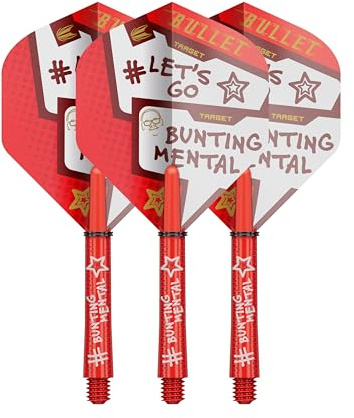 Target Darts Stephen Bunting Flight and Shaft Kit, No.2 Flight, Intermediate Stem | Red, White and Black Pro Ultra Flights and Pro Grip Shafts, Professional Darts Accessories