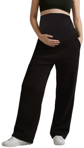 Peauty Buttery Soft Maternity Palazzo Pants Over The Belly/Flowy Wide Leg Boho Pants for Casual & Work (S-3XL), Black, S