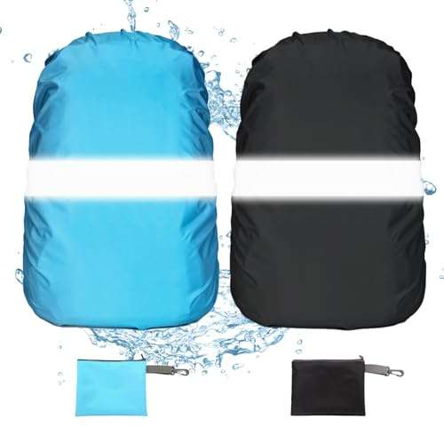 BDSHUNBF 2 Pièces Housse Sac à Dos Imperméable Réfléchissante, Housse de Sac à Dos Anti-Poussière, Anti-Pluie Housse de Protection pour Camping Randonnée Trekking Cyclisme, M 40L-50L