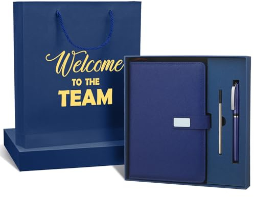 Sayglossy New Employee Welcome to The Team Gift Sets Notebook and Pen Welcome to The Team Box Employee Appreciation Gift Sets for New Office Worker(Blue)