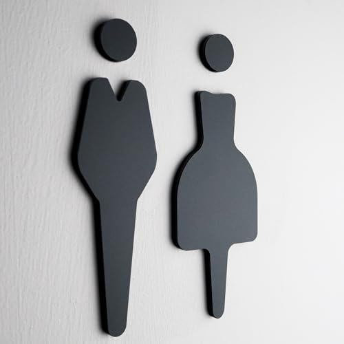 Premium Unisex Toilet Sign – Gents & Ladies Symbols – Textured Stone Acrylic, Modern Self-Adhesive Waterproof Bathroom Door/Wall Sign (NOIR.DESIGN®, Black, 12x8.7cm)