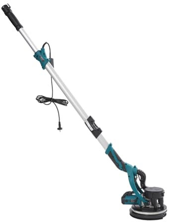 Lijadora de pared en seco, 850 W, lijadora de pared y techo con aspiración, mango plegable extensible, 1800/min máximo, jirafa lijadora con 6 marchas y plato de lijado LED de 214 mm de diámetro