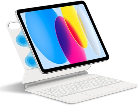 JZCZMCE Funda con Teclado para iPad (A16) 11ª/10ª generación 2022/2025, Contiene Ñ, Soporte Magnético Flotante Cantilever, Funda Protectora Ultradelgada con Teclado Retroiluminado,Blanca