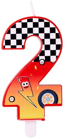 Födelsedagsljus med Racingtema, Rött Rutigt Sifferljus med Blixtar och Bilhjulsmönster för Födelsedagsfest Babyshower Racingbilstemafest Dekoration(Nummer 2)
