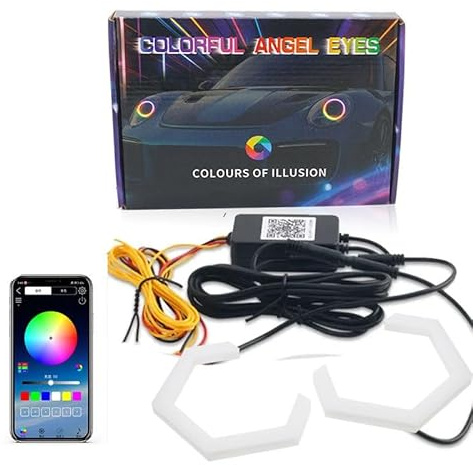 SUAVER Angel Eyes Halo RGB Luci LED Multicolori da Corsa Fari LED Accessori Auto Luce LED Occhi per Auto Decorazione Veicolo Luce Segnale di Direzione Controllo APP Bluetooth Illuminazione Ambientale