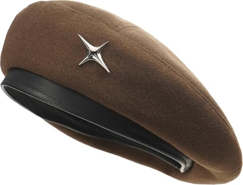 Liutufy Beret Hat for Women Wool Blend with Leather Brim Adjustable Slouchy Retro Cap(Coffee)
