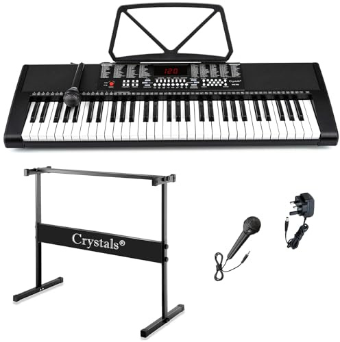 Crystals 61-Key Electronic Keyboard – Digital Piano with LED Display, Adjustable Stand, Microphone, Multiple Tones & Learning Functions, Perfect Starter Instrument for Kids, Beginners & Adults