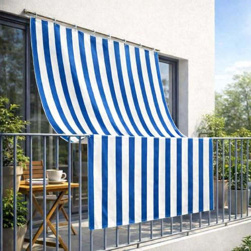 Tenda da Sole a Righe per Esterno con Occhielli in Metallo | Telo Ombreggiante a Caduta per Balconi Resistente Lavabile Riga Blu 200x300cm