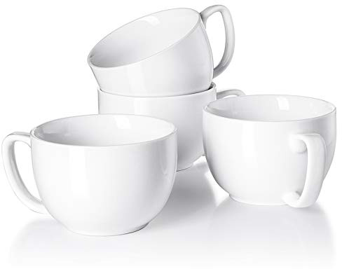 Teocera 16oz Large Coffee Mugs Set of 4 - Thick White Porcelain Cups for Cappuccino, Latte, Tea & Hot Chocolate - Dishwasher Safe Ceramic with Comfort Grip Handles