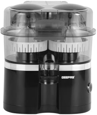 GEEPAS Electric Citrus Juicer Machines | Dual Head Built-in Slicer One-Touch Operation | Fast Juice Extraction for Orange/Lemons/Lime | Twin Juice Maker BPA Free Easy Clean | 2 Year Warranty Black