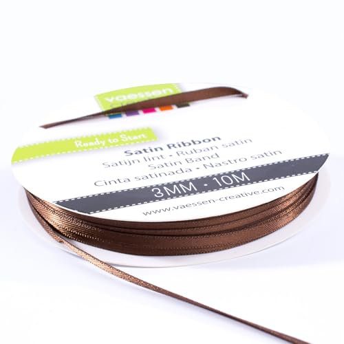 Vaessen Creative 301002-0024 Satinband Braun, 3 mm x 10 Meter, Schleifenband, Dekoband, Geschenkband und Stoffband für Hochzeit, Taufe und Geburtstagsgeschenke, 3MM
