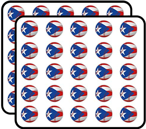 Puerto Rico Flag Baseball Ball Sticker for Scrapbooking Waterproof Vinyl Stickers for Water Bottle, Laptop & Phone Case 50 Pack