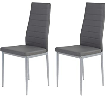 Hela Tische, 2er Set Esszimmerstuhl Küchenstuhl Simone, Kunstleder Grau, Rundrohgestell alufarben, Steppnähte