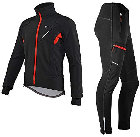 ROCKBROS Winter Fahrradbekleidung Herren Fahrrad Jacke + Hose Set Radjacke Wasserfest Windjacke Lange Radhose Freizeithose M-4XL