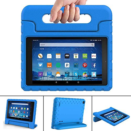 FINDING CASE for All-New Amazon Fire 7 with alexa Tablet Case(9th & 7th & 5th Gen,2019 & 2017 & 2015 Release) -ShockProof Handle Foam Stand Protective Cover for fire 7  Tablet blue