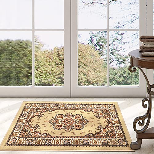 Antep Rugs Alfombras orientales tradicionales de 2 x 4 pies antideslizantes (antideslizantes) de perfil bajo con respaldo de goma para cocina (beige, 2 pies 3 pulgadas x 4 pies)
