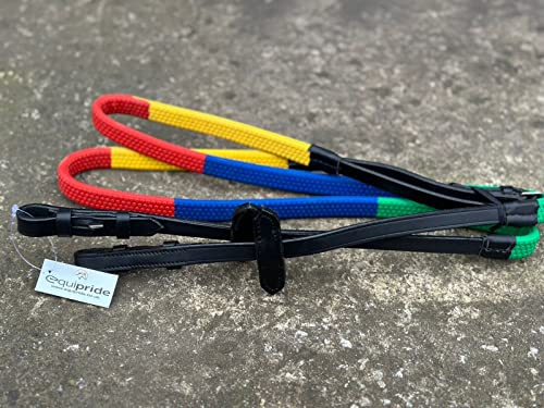 Equipride Rênes en cuir et caoutchouc arc-en-ciel pour l'école et l'entraînement Poney et Shetland (plein)
