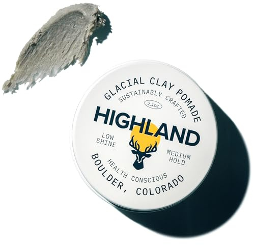 Highland Glacial Hair Clay Pomade - Award winning hair styling clay for men and women made with 100% all natural and organic ingredients that promote hair and scalp health. Low shine, Medium Hold.